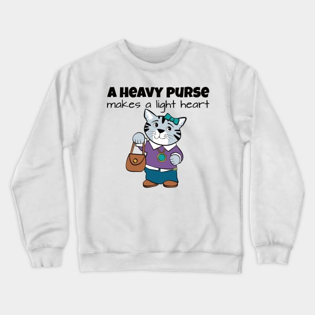 Heavy Purse Light Heart Cat Crewneck Sweatshirt by Sue Cervenka
